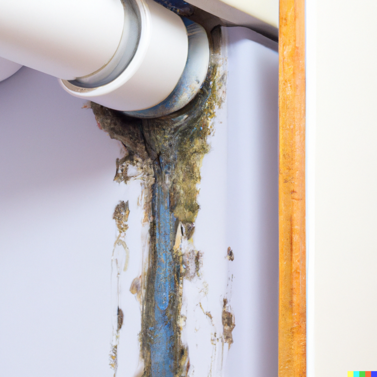 A leaking sink drain with mold growing around it